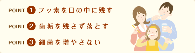 フッ素を口の中に残す 歯垢を残さず落とす 細菌を増やさない